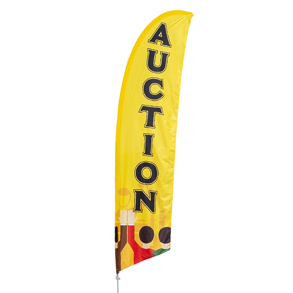 Windless Swooper Feather Flag Tall Banner Sign 3’ Wide AUCTION YELLOW RED 