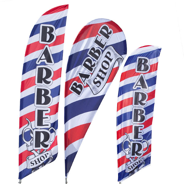 Barber Shop Pack of 3 Now Open Open King Swooper Feather Flag Sign Kit with Complete Hybrid Pole Set 