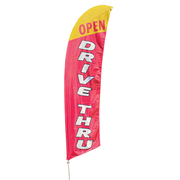 Dunkin Donuts Drive Thru Advertising Feather Banner Swooper Flag Sign with Flag Pole Kit and Ground Stake 