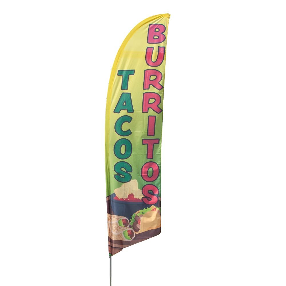 MEXICAN RESTAURANT Taco Burritos Swooper Banner Feather Flutter Curved Top Flag 