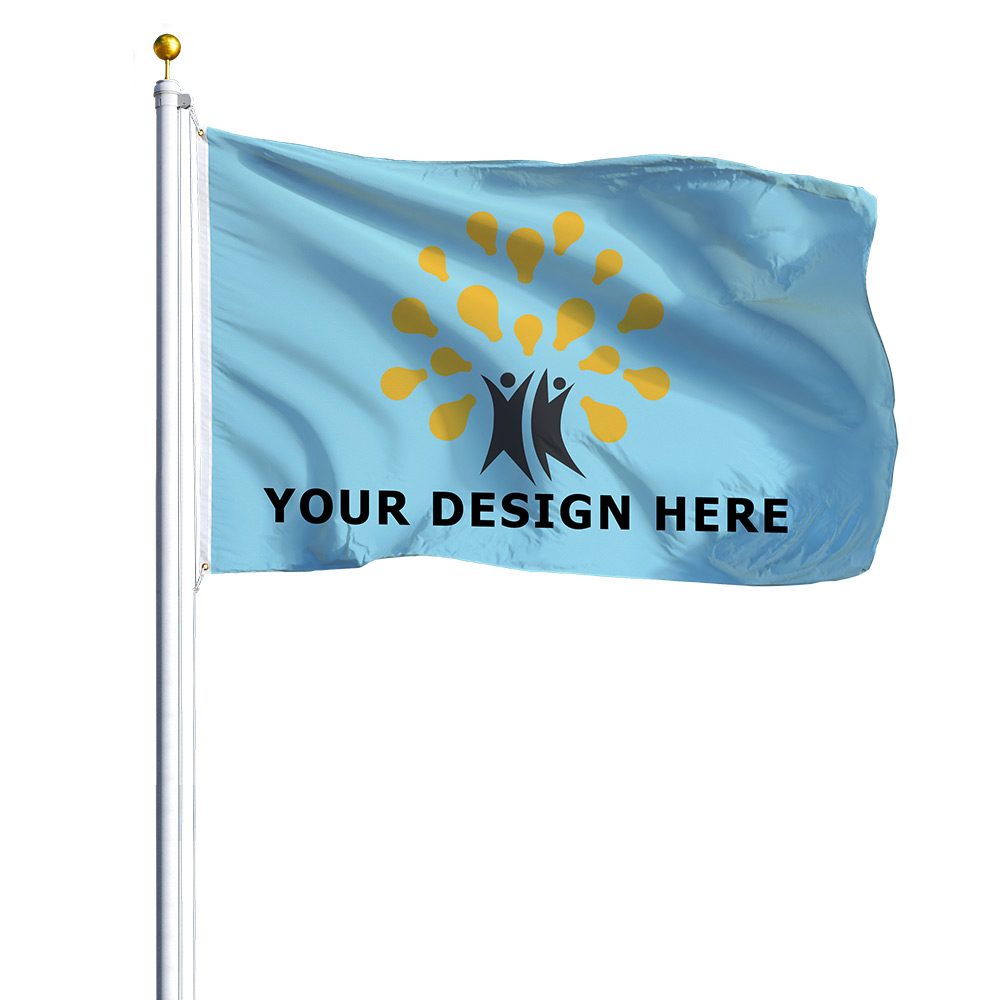 Yes We're Open Blue Polyester Flag