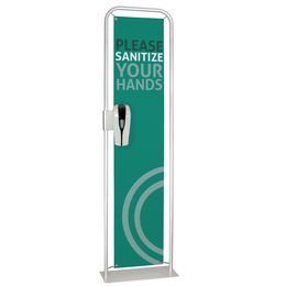 Suspension Banner with Sanitizer Dispenser attached