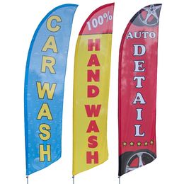 CAR WASH green/yellow 11.5' SWOOPER #3 FEATHER FLAGS BANNERS 2 two 