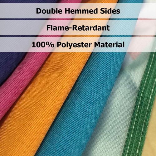 Our table throws are flame-retardant and made of 100% premium polyester fabric with hemmed sides