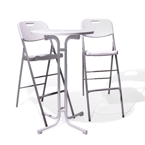 Counter height folding chairs with cocktail table