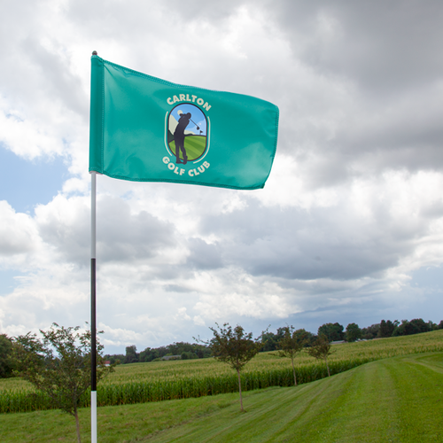 Custom golf flags rotate freely around the flagstick