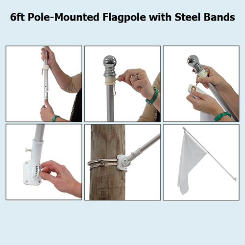 Pole-mounted hardware comes with the adjustable mount and 2 steel bands