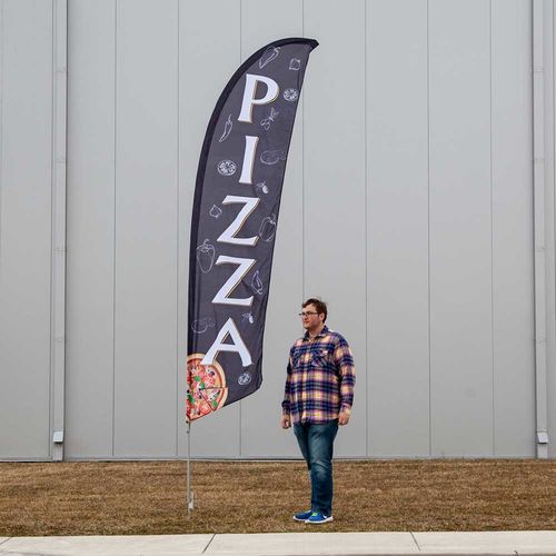 What one of the stock pizza banners looks like when set up