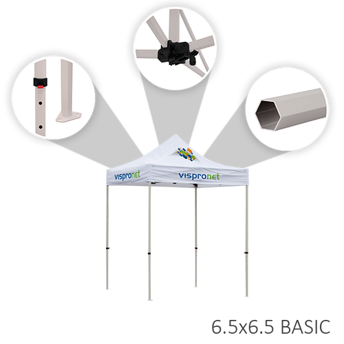 Basic event tent includes adjustable heights, a crank for the peak, and strong steel material