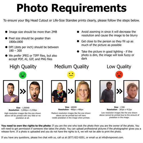 Customized cardboard cutout photo requirements