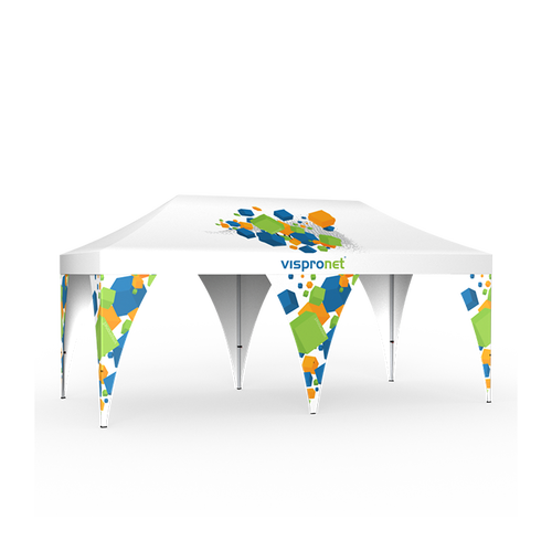 Up to four leg banners can be added to a small or medium pop up tent, while six can be added to large tents