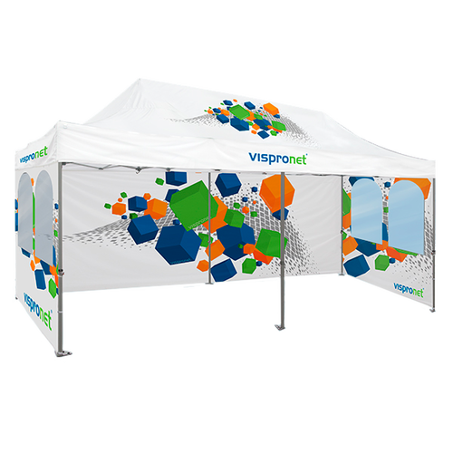 Pop Up Tent Premium with one wall and two walls with round windows