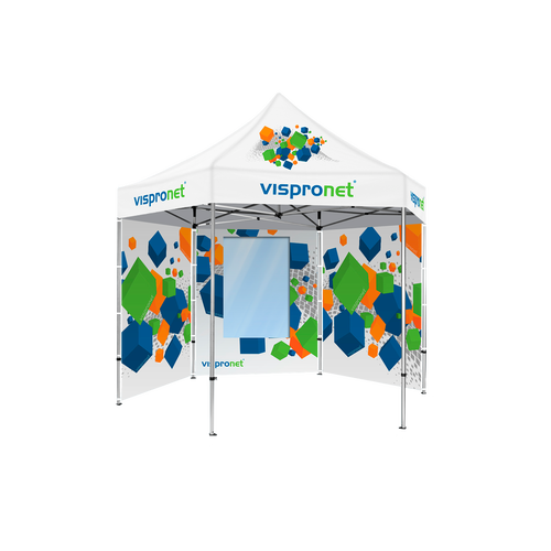 Walls can be added to your pop up advertising tent and can even feature windows and doors