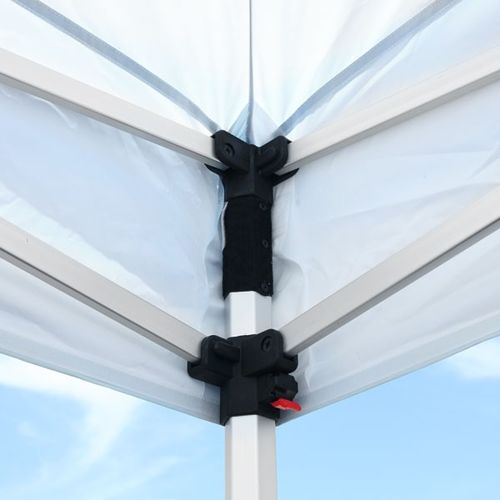 Hook-and-loop fastener allows the valance corners to fit securely but makes it easy to remove canopy for storage