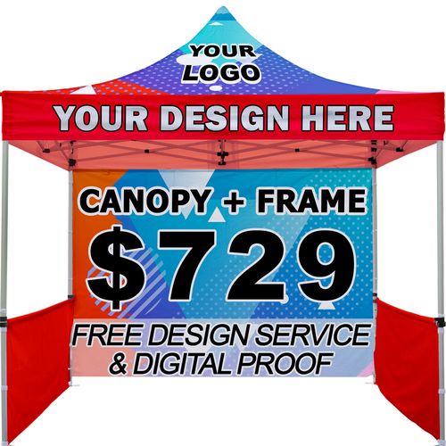 Custom printed 10x10 canopy tent with optional walls