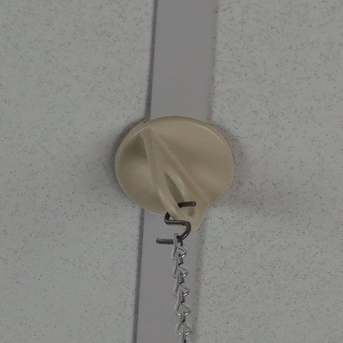 Large Hanging Sign comes with metal chain and plastic connector to attach to drop ceiling grid