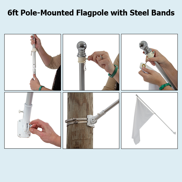 Pole-mounted hardware comes with the adjustable mount and 2 steel bands Pole-mounted hardware comes with the adjustable mount and 2 steel bands