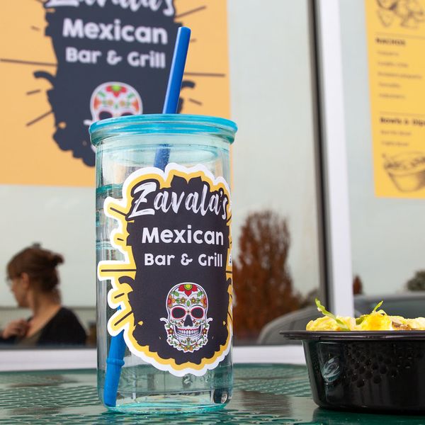 Custom die cut vinyl stickers can be applied to smooth surfaces and objects Custom Die Cut Vinyl Stickers on Cup