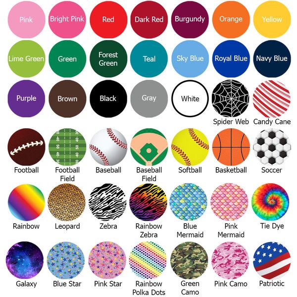 Color chart for solid and themed designs