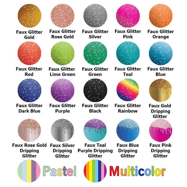 Color chart with glitter and multicolor designs