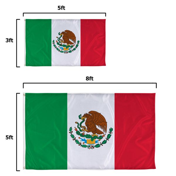 Mexico's flag sizes: 5'x3' and 8'x5'