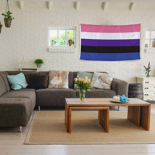 Genderfluid pride flag can also be used as a wall hanging. Genderfluid pride flag on wall