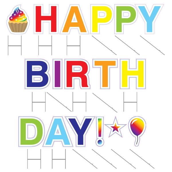 Stakes are offered for placing personalized happy birthday yard signs into yard. Personalized happy birthday yard signs with stakes