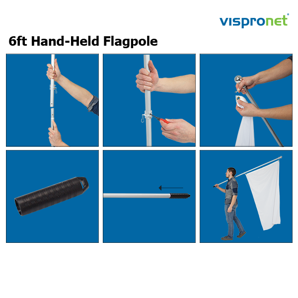 The hand-held flagpole option includes a hand grip