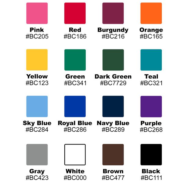 Color options for area imprints Logo printing colors