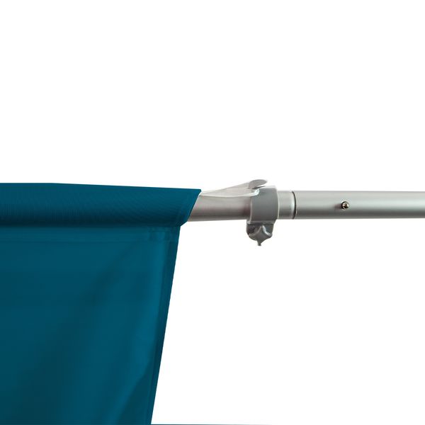 Flag connects to the pole set by a tab sewn into the bottom of the pole Secures with tab