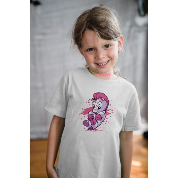 Girl wearing a t shirt with logo