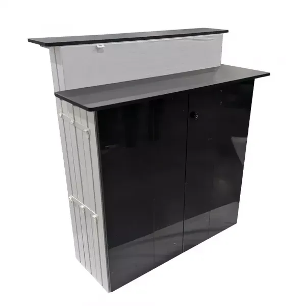 Two doors cover up the storage area