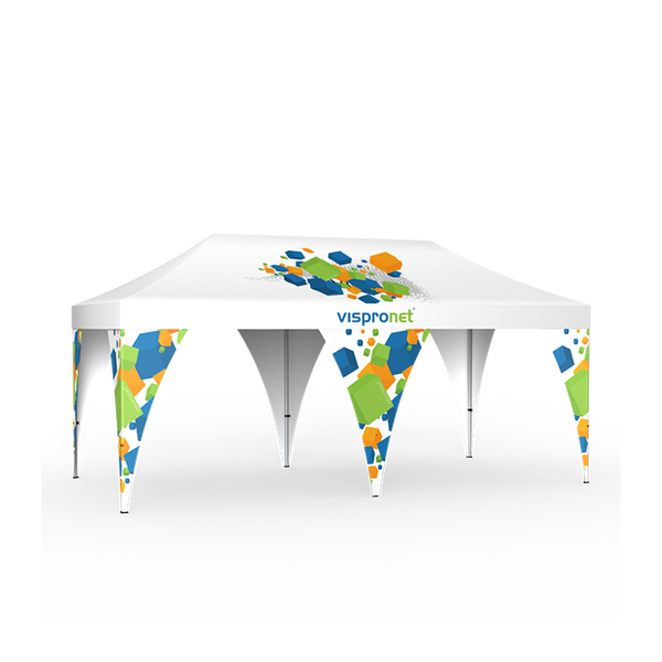 Up to four leg banners can be added to a small or medium pop up tent, while six can be added to large tents