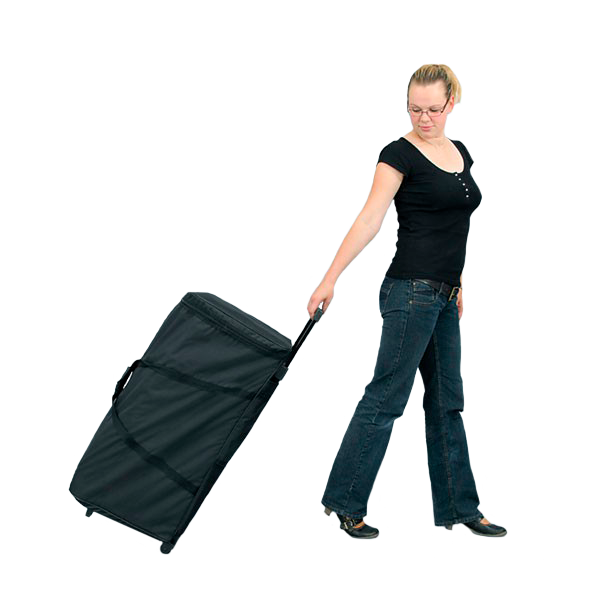 Includes handle and rolling wheels for ease in travel Includes handle and rolling wheels for ease in travel
