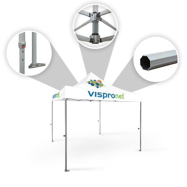 Premium frame features height-adjustable aluminum octagonal legs with steel feet and rooftop crank Premium frame features height-adjustable aluminum octagonal legs with steel feet and rooftop crank