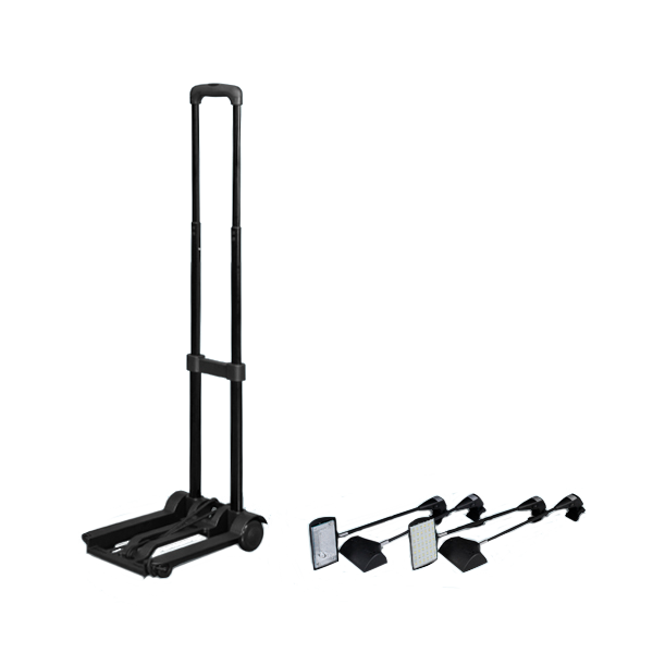 Optional accessories include Pop Up Booth Trolley and Pop Up Portable Booth Lights